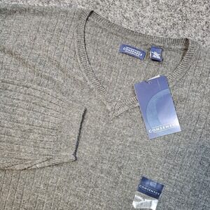 Consensus Mens XL Gray Rib Knit V Neck Sweater Acrylic Pullover NWT